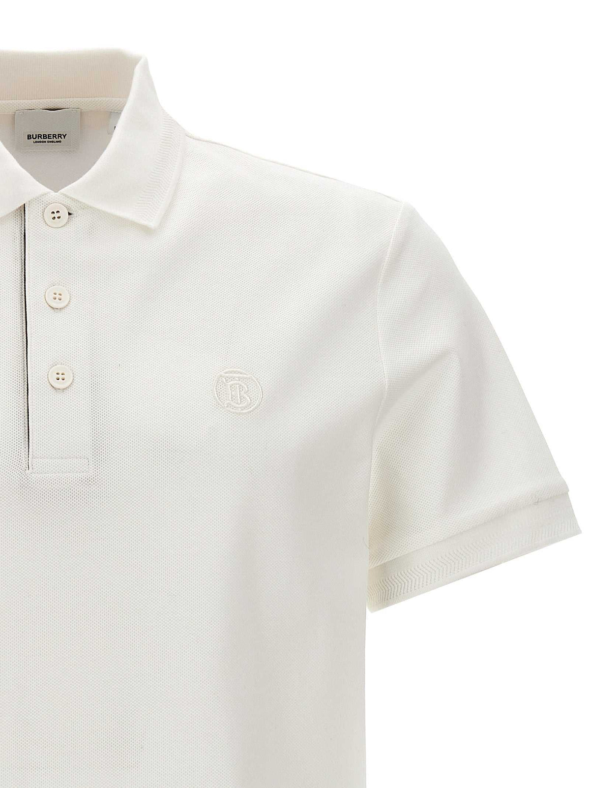 Burberry weißes Poloshirt aus 100% Baumwolle mit Ton-in-Ton-Logo-Stickerei