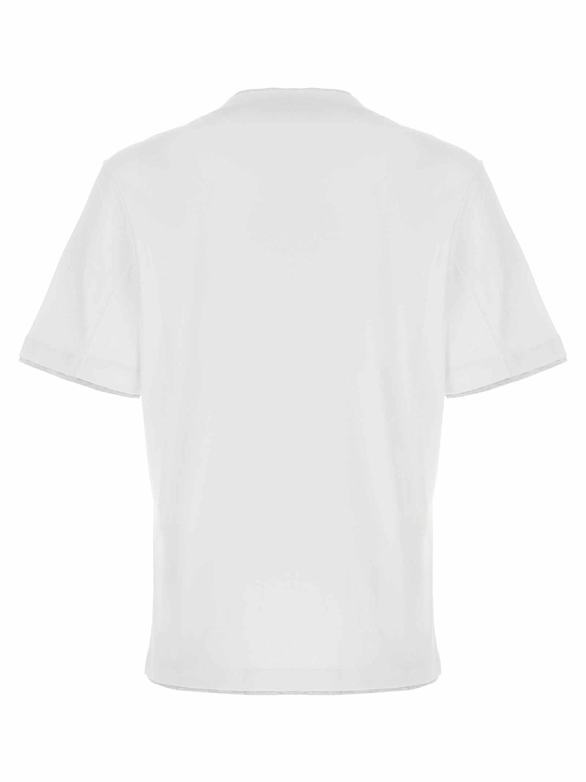 Brunello Cucinelli weißes Baumwoll-T-Shirt mit Double-Layer-Effekt und elegantem Rundhalsausschnitt