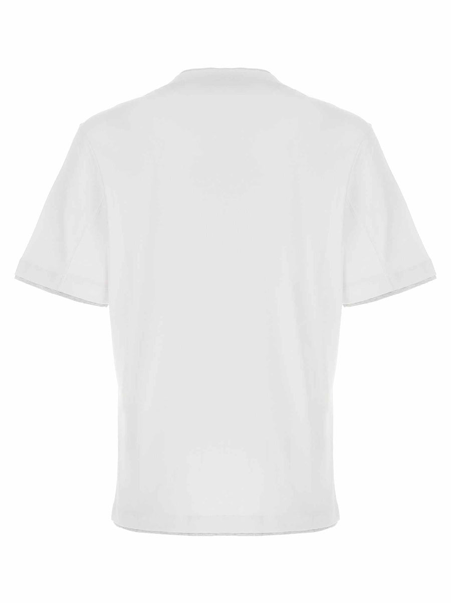 Brunello Cucinelli weißes Baumwoll-T-Shirt mit Double-Layer-Effekt und elegantem Rundhalsausschnitt
