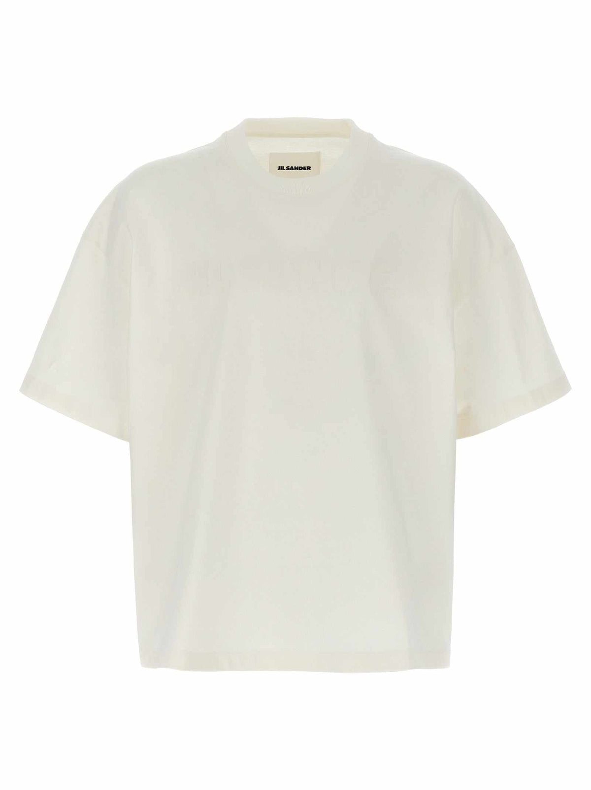 Jil Sander Weißes Baumwoll-T-Shirt mit Logo, kurze Ärmel und Rundhalsausschnitt