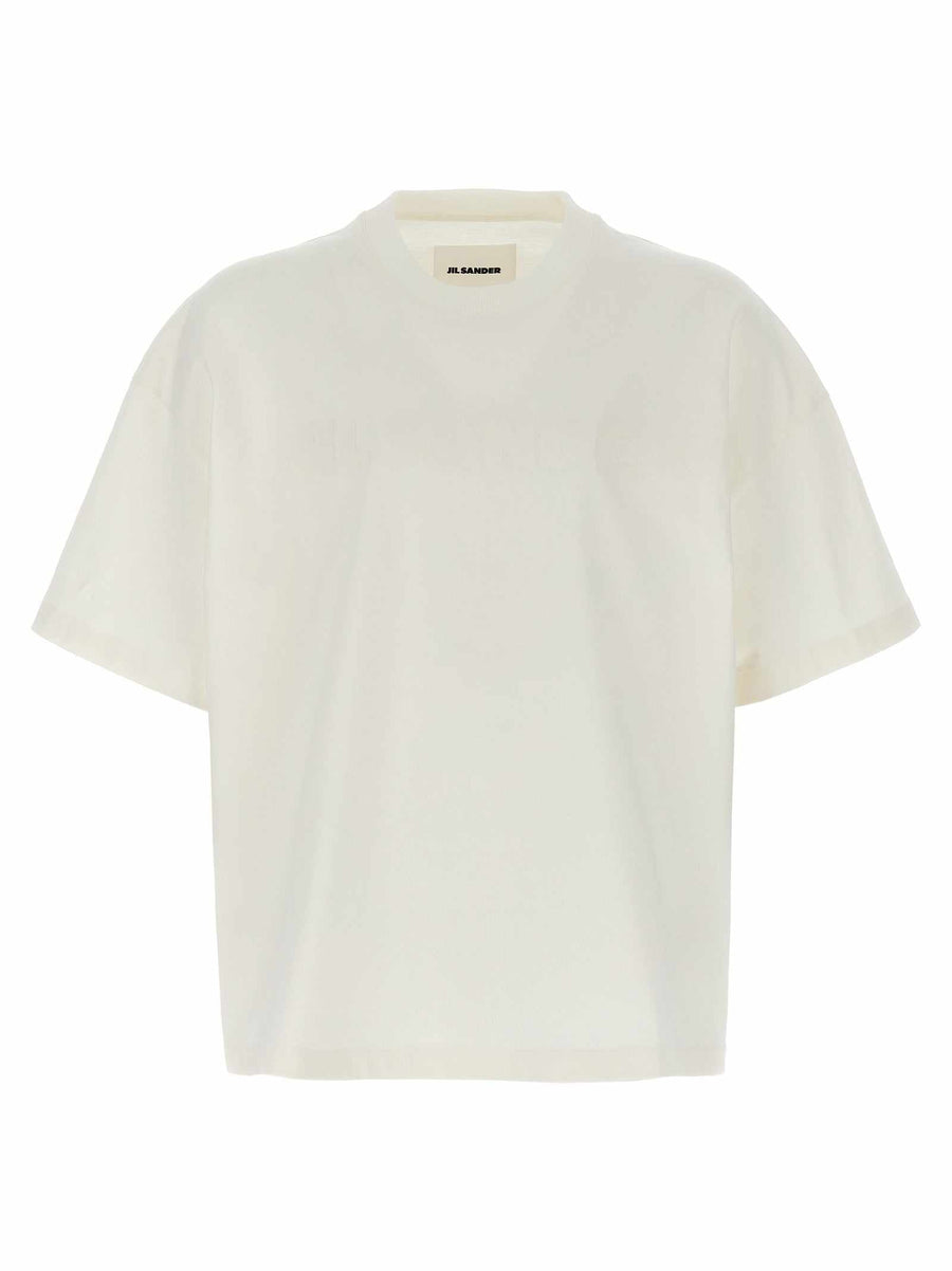 Jil Sander Weißes Baumwoll-T-Shirt mit Logo, kurze Ärmel und Rundhalsausschnitt