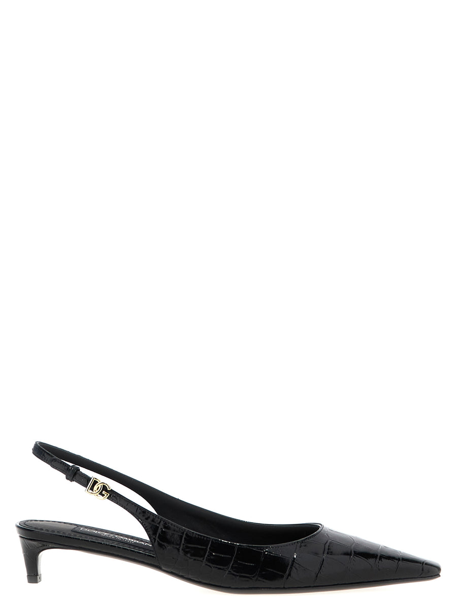 Dolce & Gabbana Black Calfskin Mid-Heel Pumps