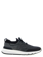 Brunello Cucinelli blaue Baumwoll-Sneaker im Athletic-Stil aus Italien