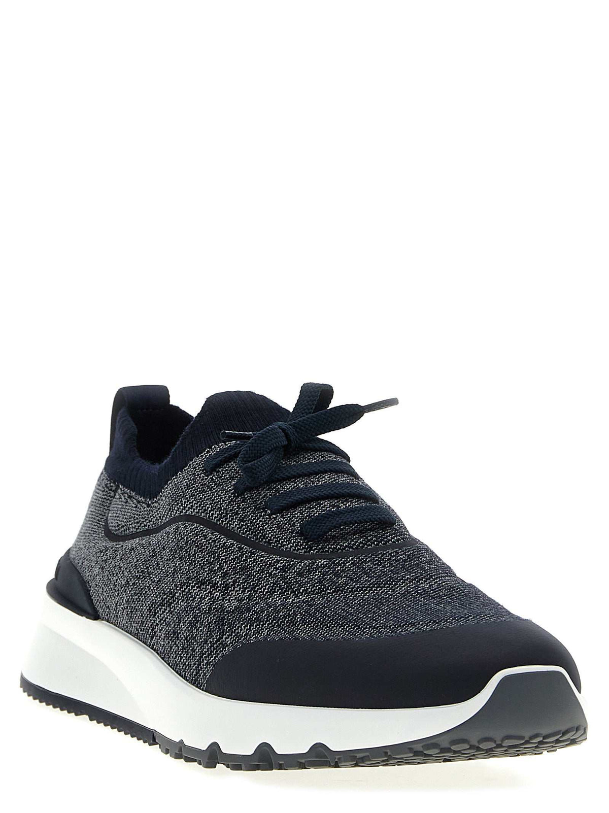 Brunello Cucinelli blaue Baumwoll-Sneaker im Athletic-Stil mit Techno-Baumwollstrick und TPU-Gummisohle