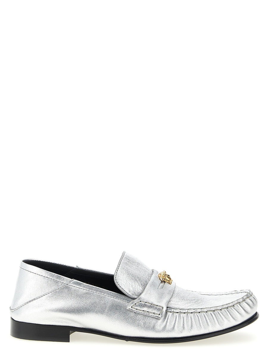 Versace Loafers in silver lambskin