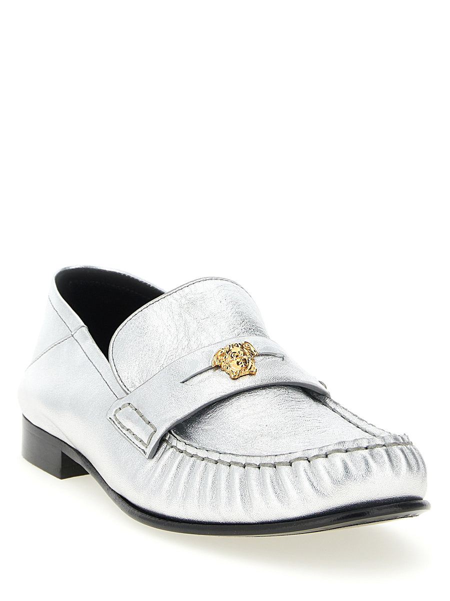 Versace Loafers in silver lambskin