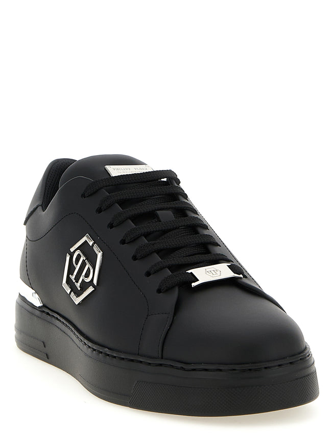 Philipp Plein Schwarze Kalbsleder-Low-Top-Sneaker