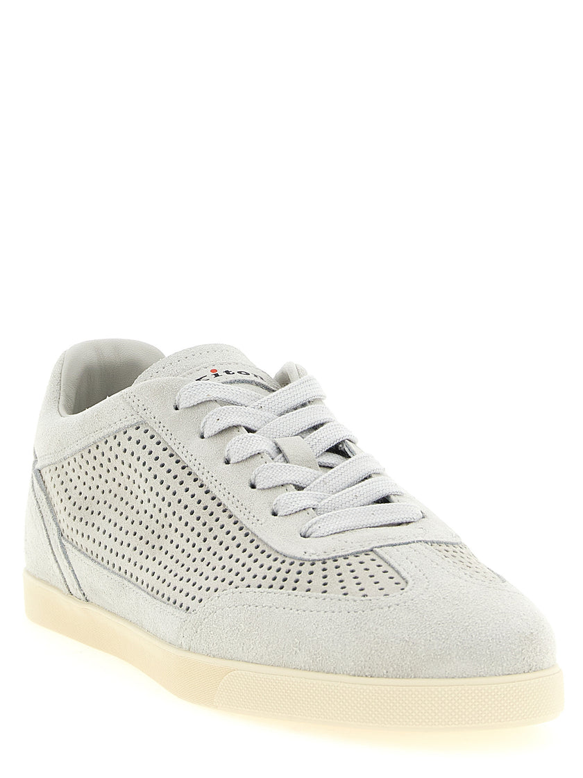Kiton Graue Low-Top-Sneaker aus Kalbsleder