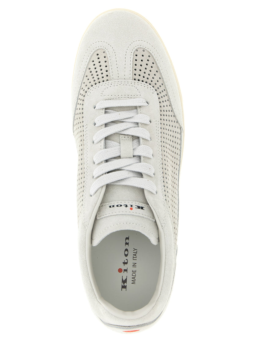 Kiton Graue Low-Top-Sneaker aus Kalbsleder