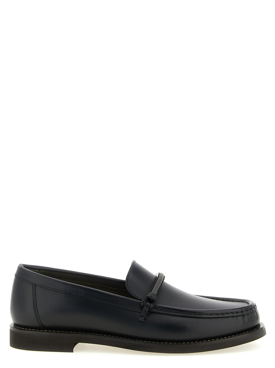 Brunello Cucinelli Black Calf Leather Slip-on Loafers