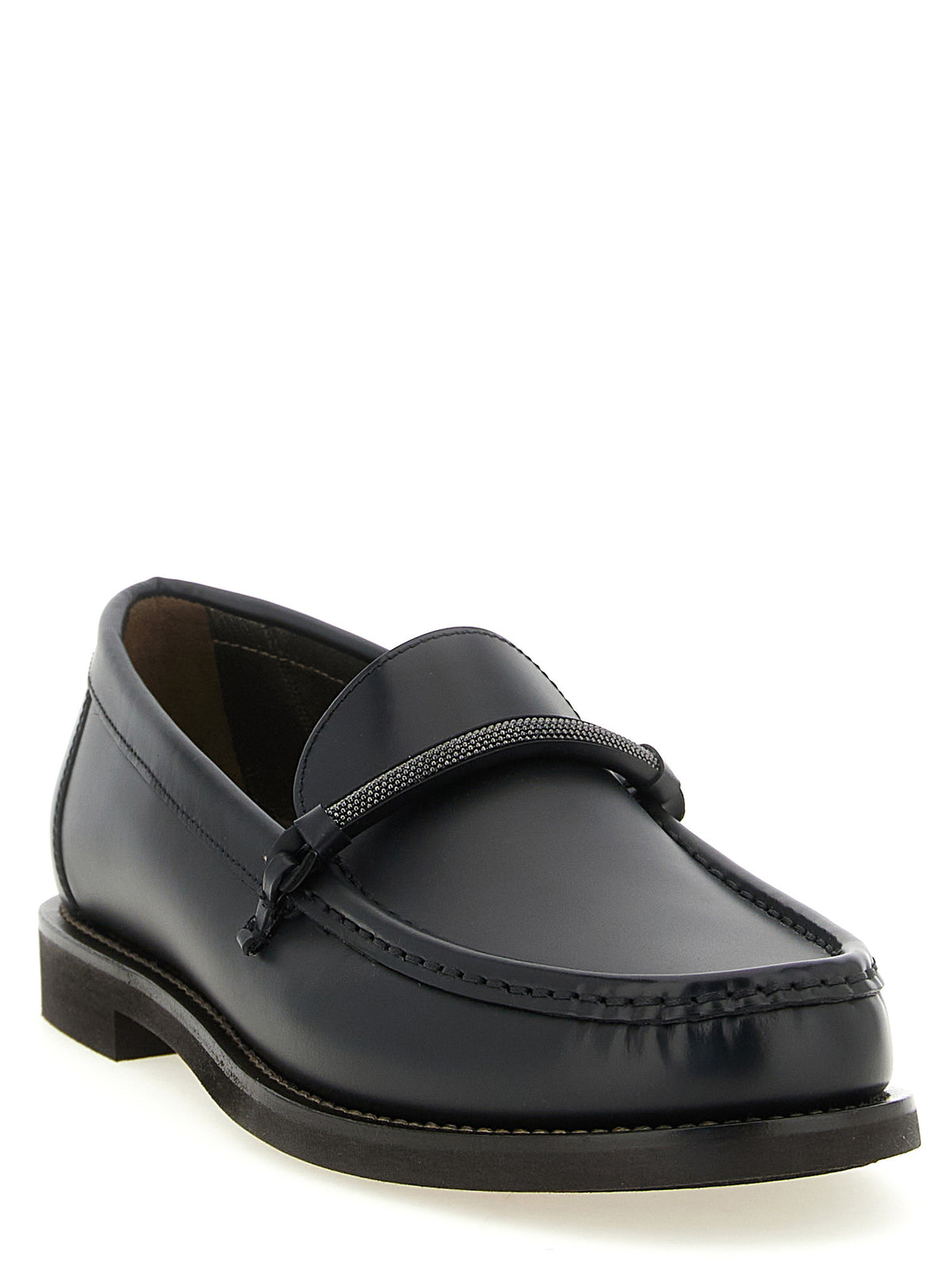 Brunello Cucinelli Black Calf Leather Slip-on Loafers