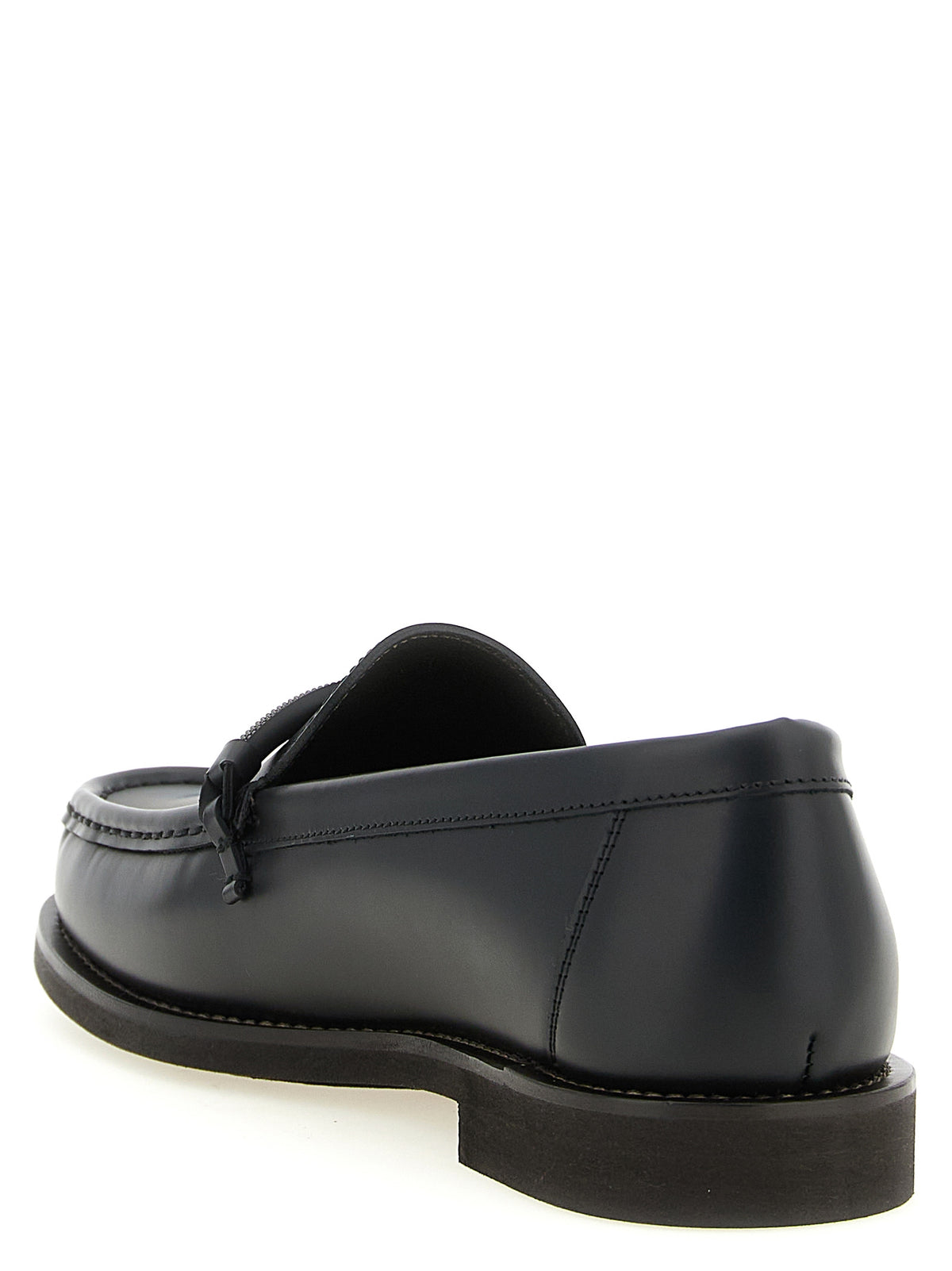 Brunello Cucinelli Black Calf Leather Slip-on Loafers