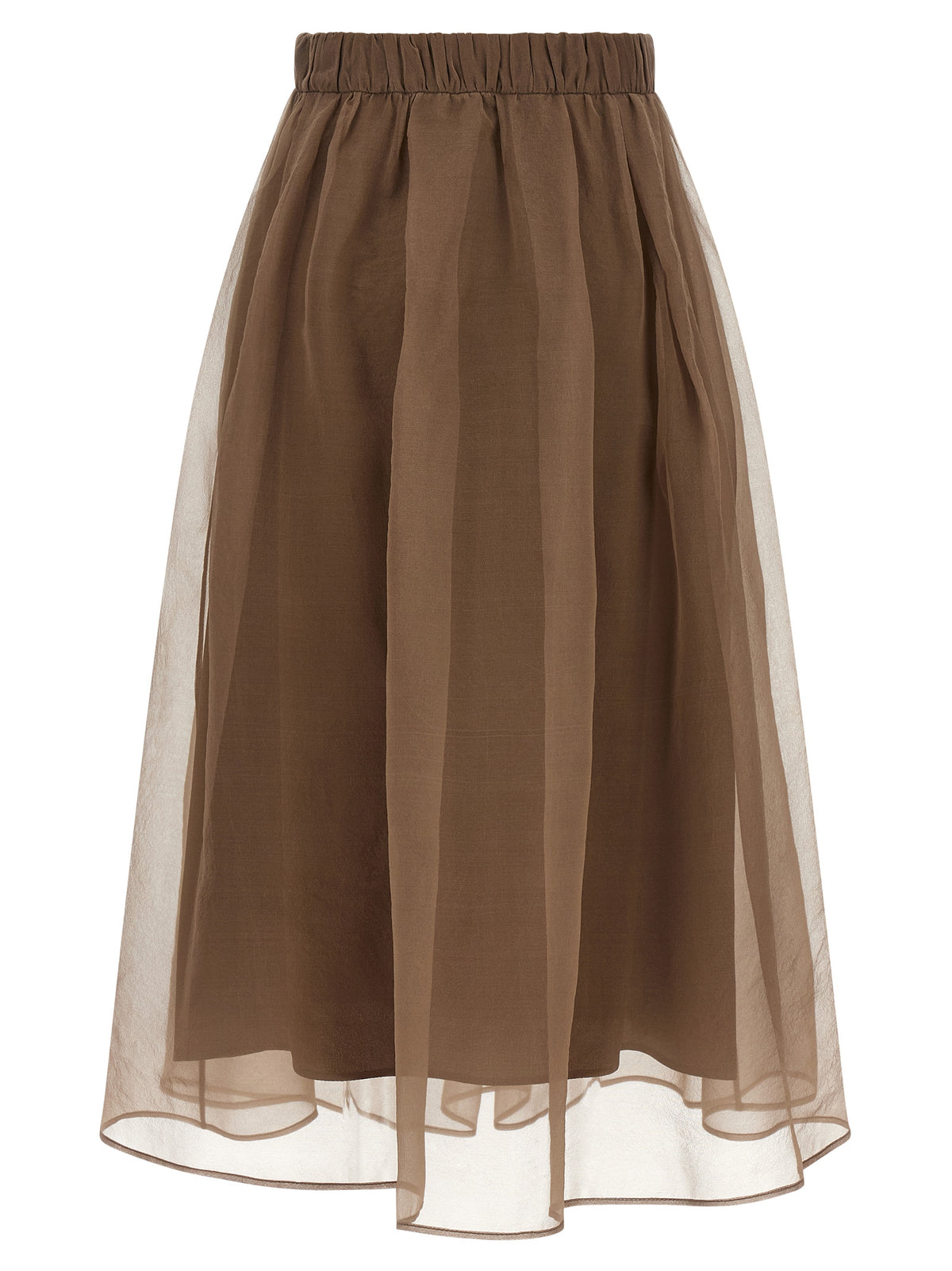 Brunello Cucinelli Brauner Seiden-Midirock
