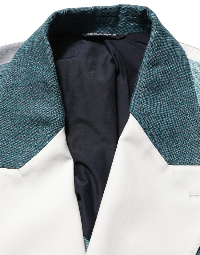 Dolce & Gabbana Mehrfarbiges Patchwork-Leinen-Sakko mit doppelreihigem Knopfverschluss