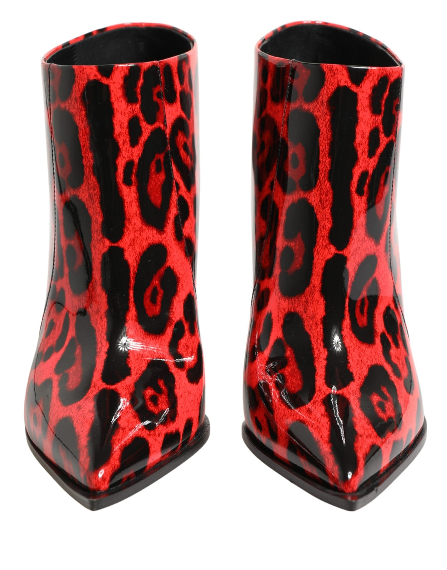 Dolce & Gabbana Red Leopard Print Cardinale Ankle Boots