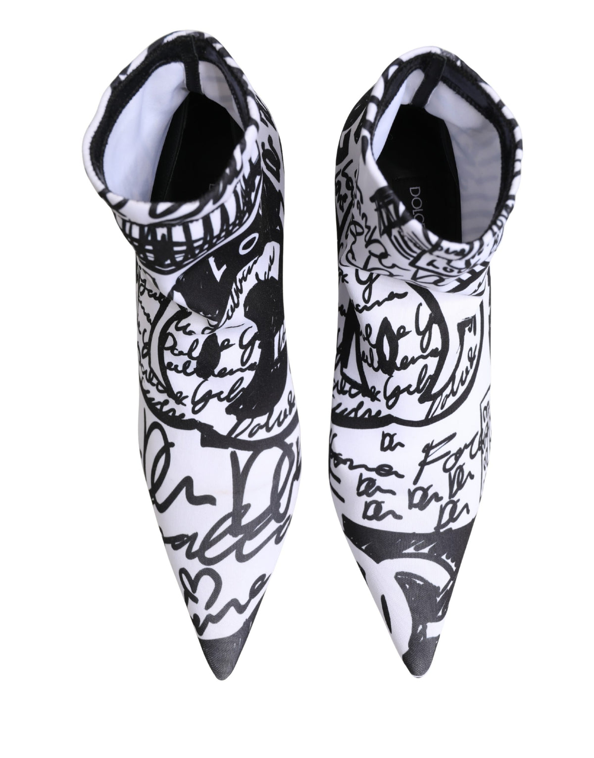 Dolce & Gabbana White Stretch Graffiti Print Ankle Boots