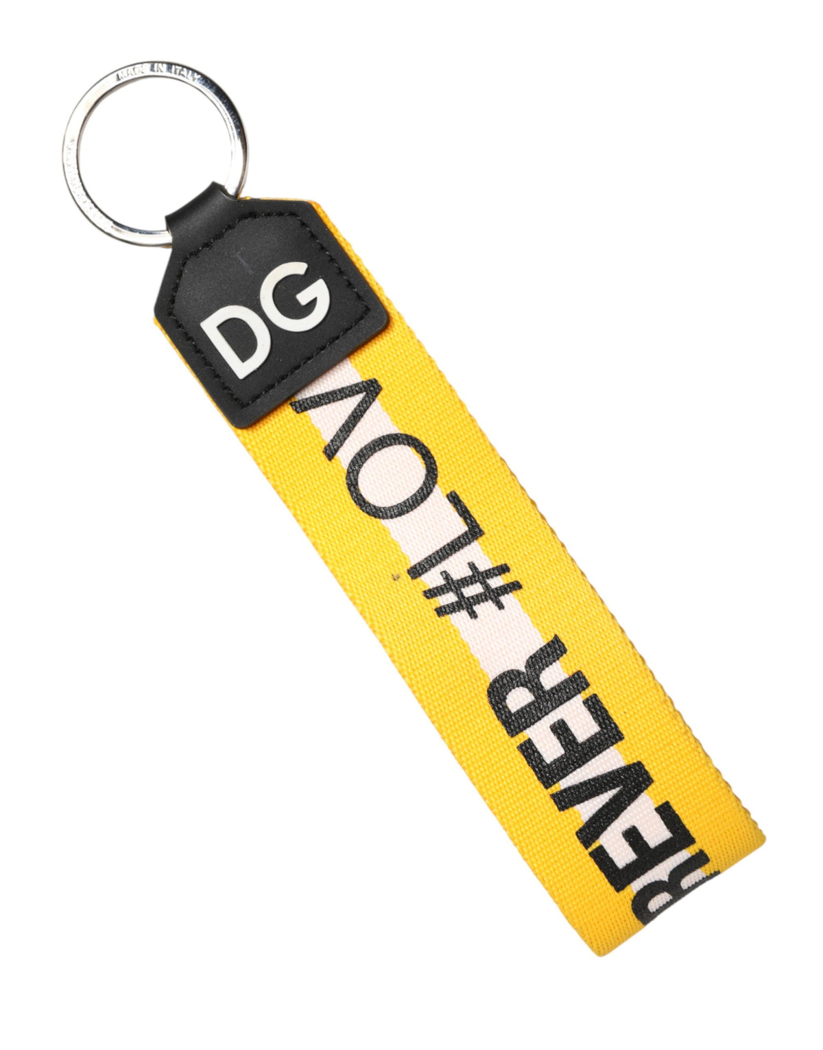 Dolce & Gabbana Gelbes Logo Polyester Silber Messing Halter Schlüsselanhänger Schlüsselring