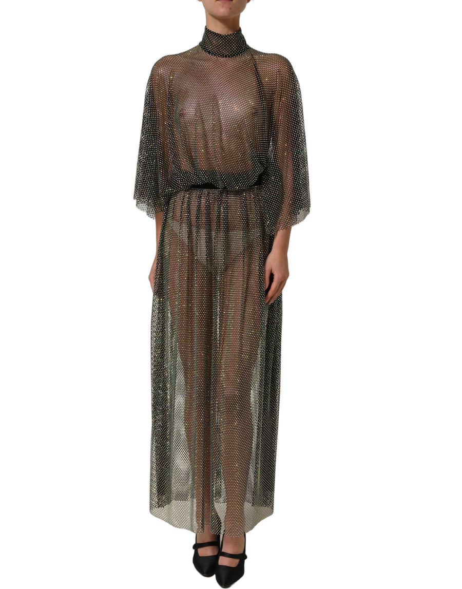 Dolce & Gabbana Maxi Dress with Turtleneck and Black Rhinestones