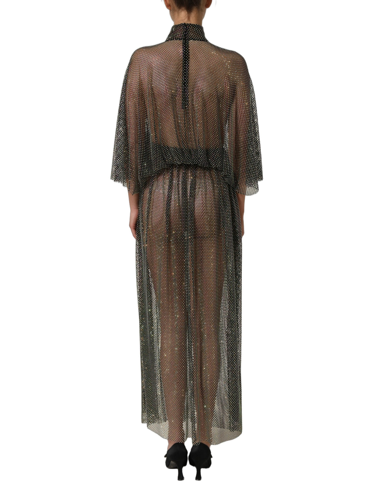 Dolce & Gabbana Maxi Dress with Turtleneck and Black Rhinestones