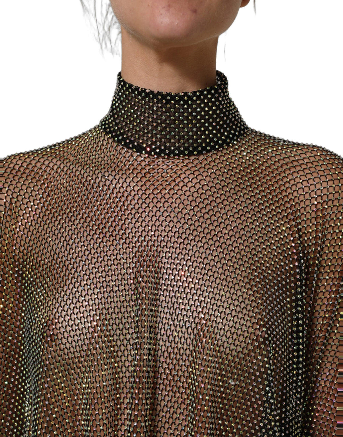 Dolce & Gabbana Maxi Dress with Turtleneck and Black Rhinestones