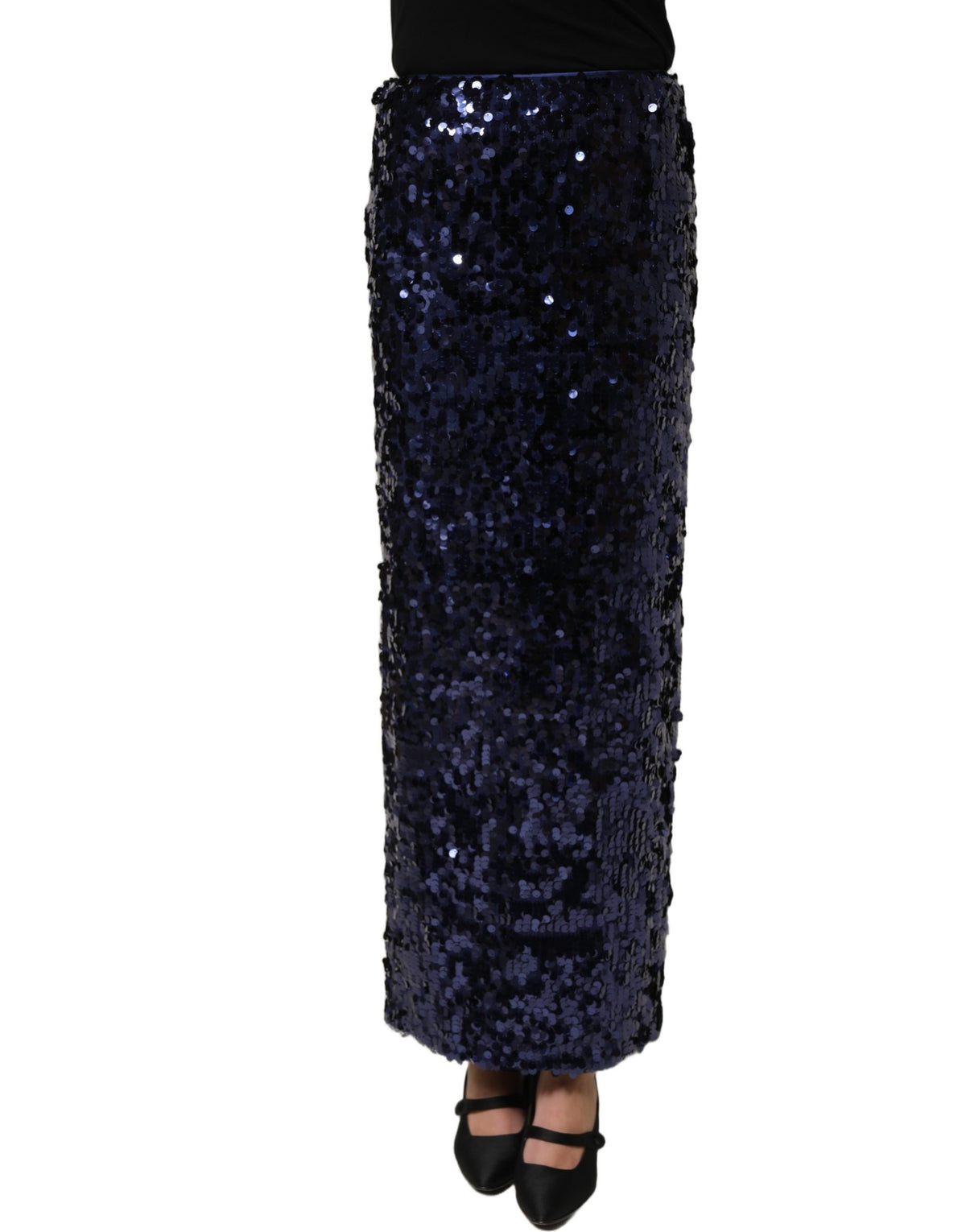 Dolce & Gabbana high-waisted sequined pencil skirt, midi length, in blue