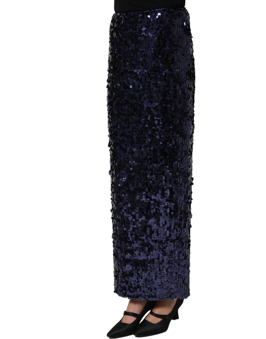 Dolce & Gabbana high-waisted sequined pencil skirt, midi length, in blue