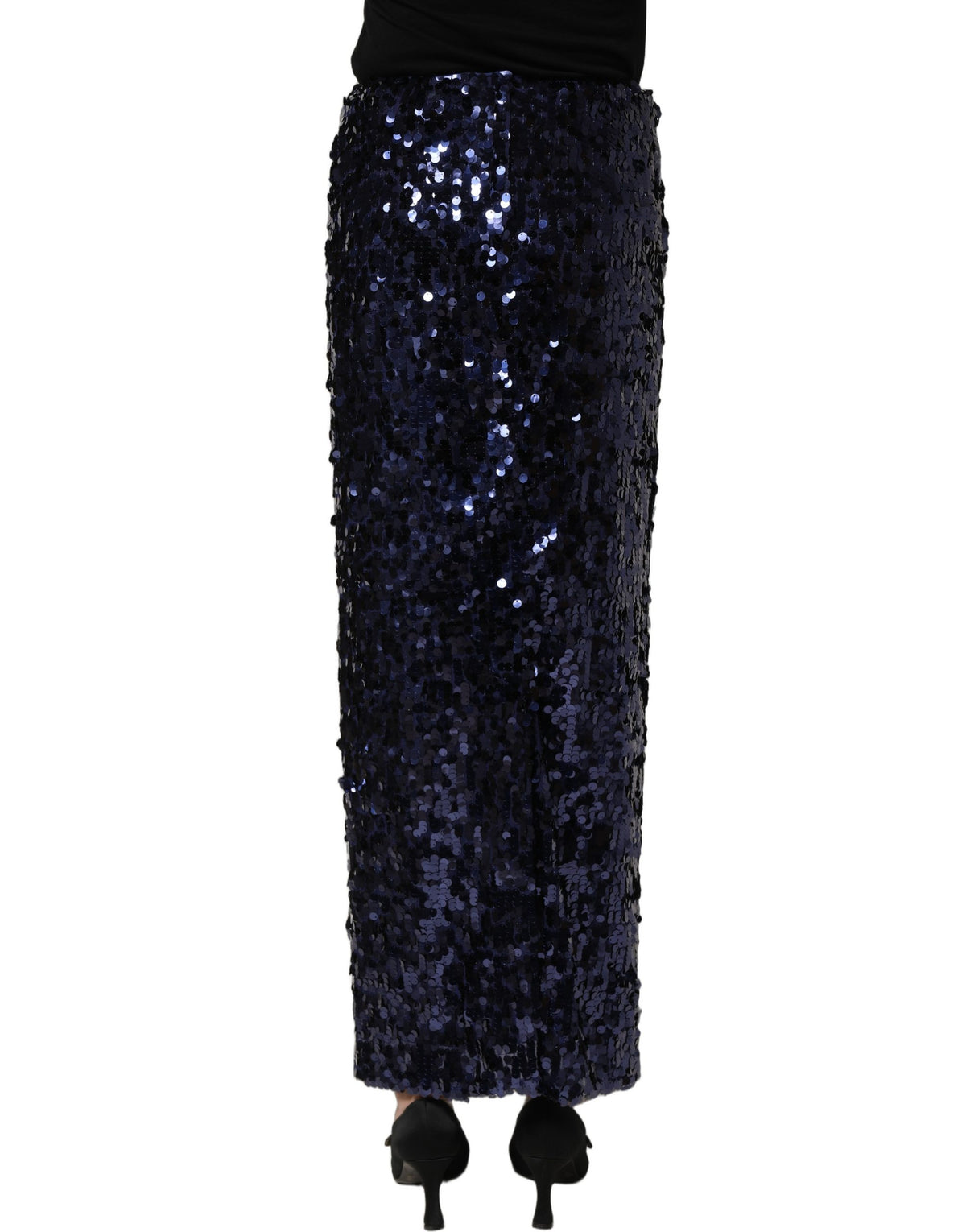 Dolce & Gabbana high-waisted sequined pencil skirt, midi length, in blue
