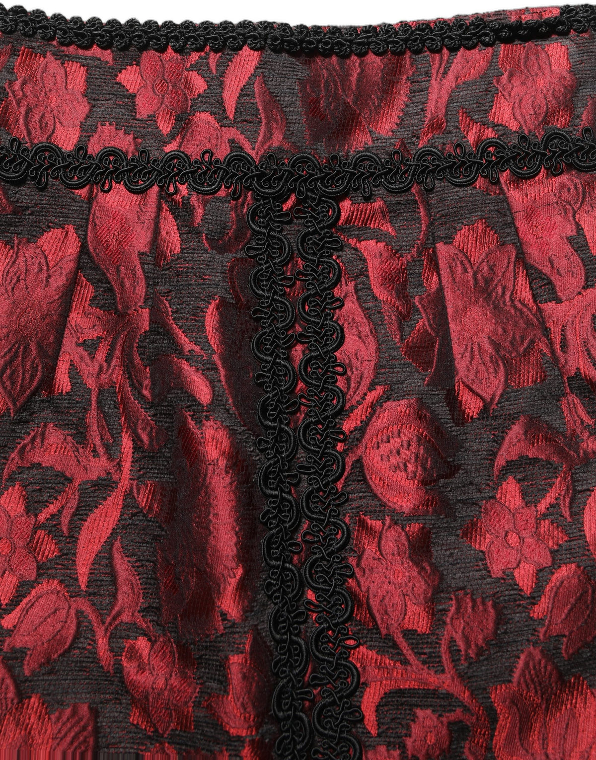 Dolce & Gabbana Minirock aus rotem und schwarzem Blumen-Jacquard mit Spitze