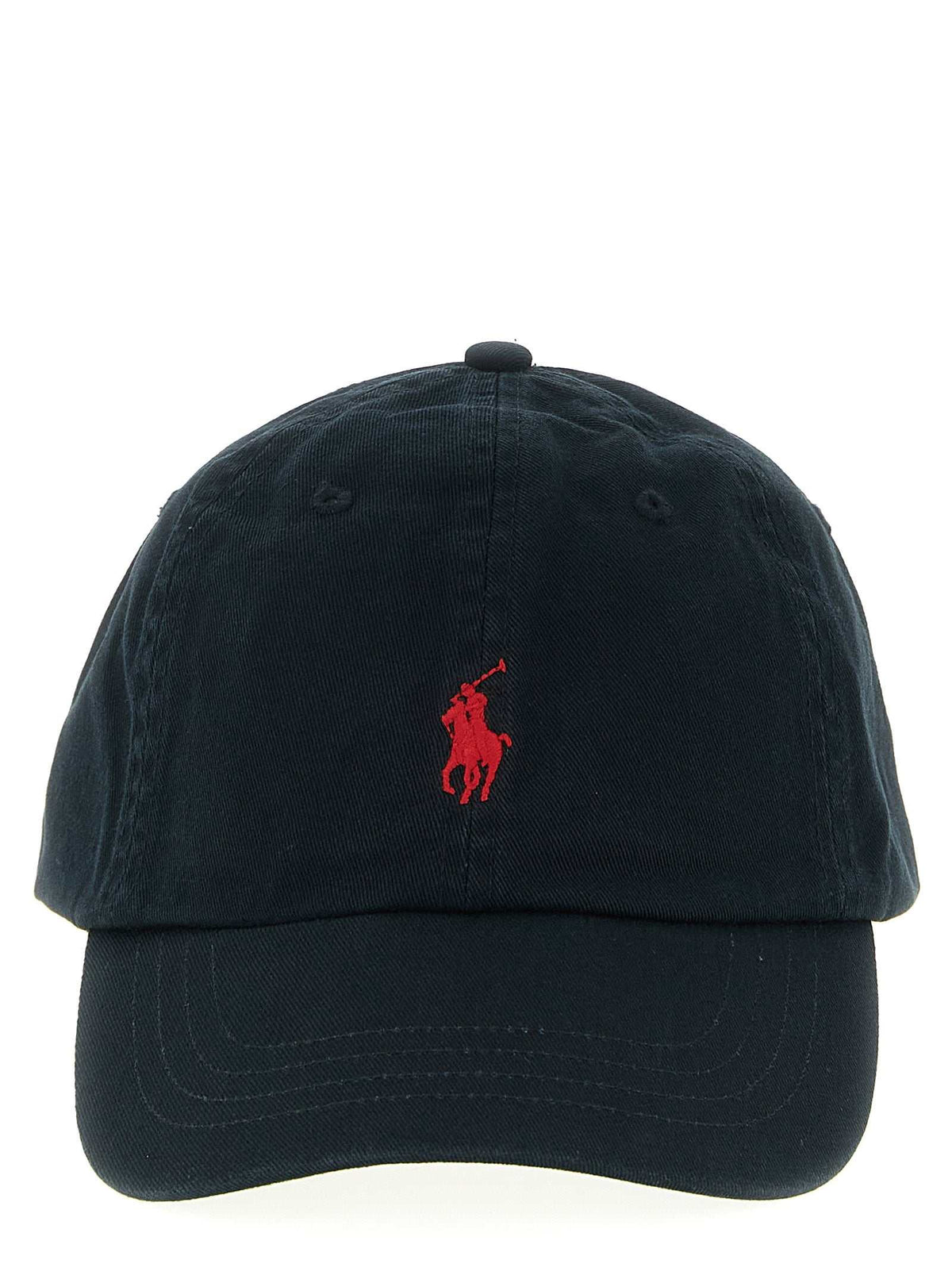 Schwarze Polo Ralph Lauren Baumwollkappe mit gesticktem Logo und verstellbarem Riemen