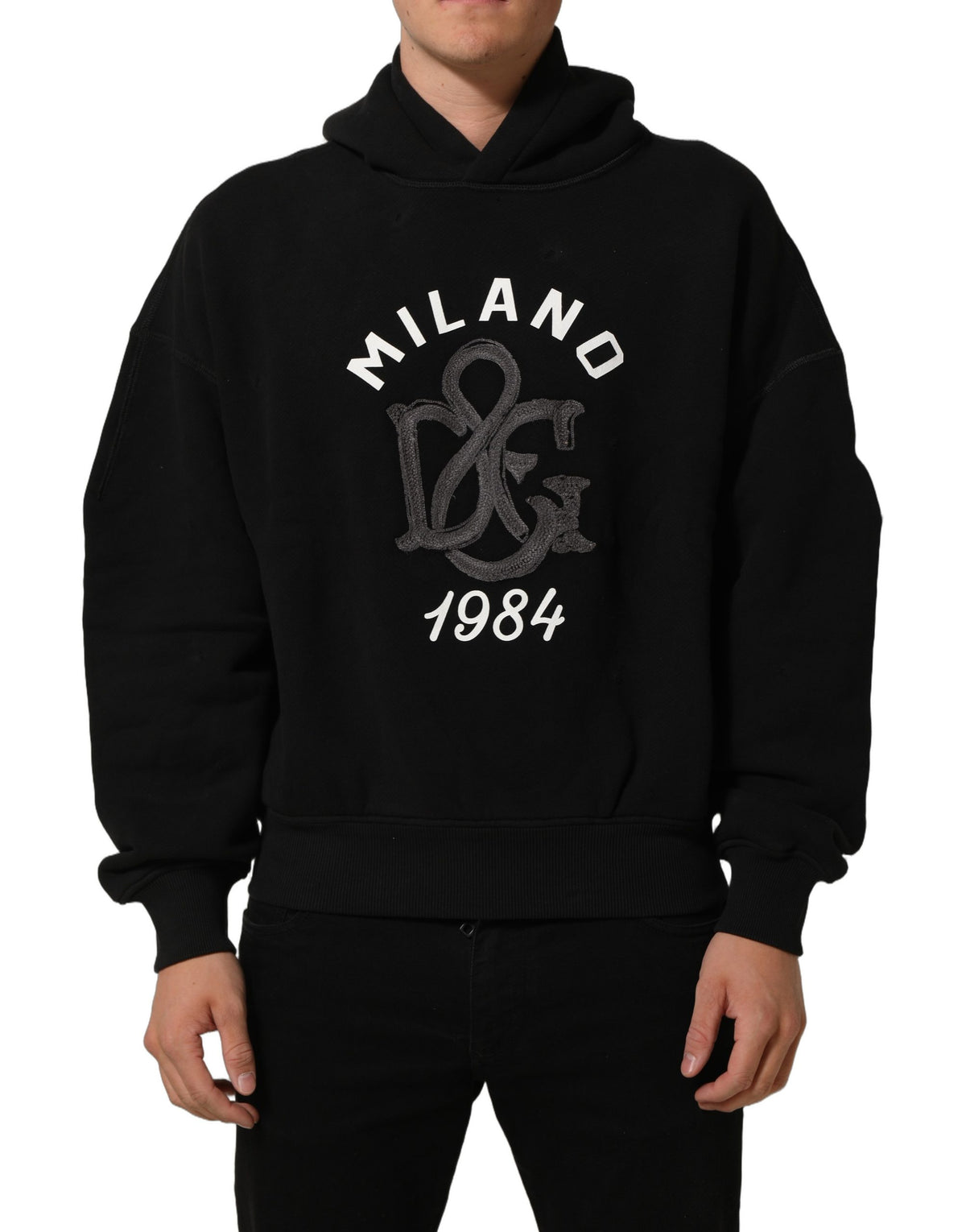 Dolce & Gabbana Black Cotton Hoodie with Milano1984 Print