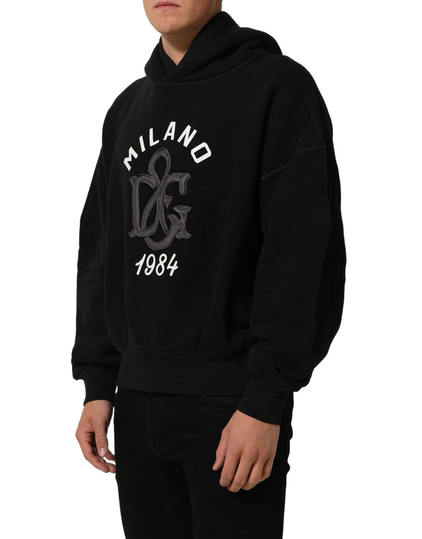 Dolce & Gabbana Schwarzer Baumwollhoodie mit Milano1984 Print