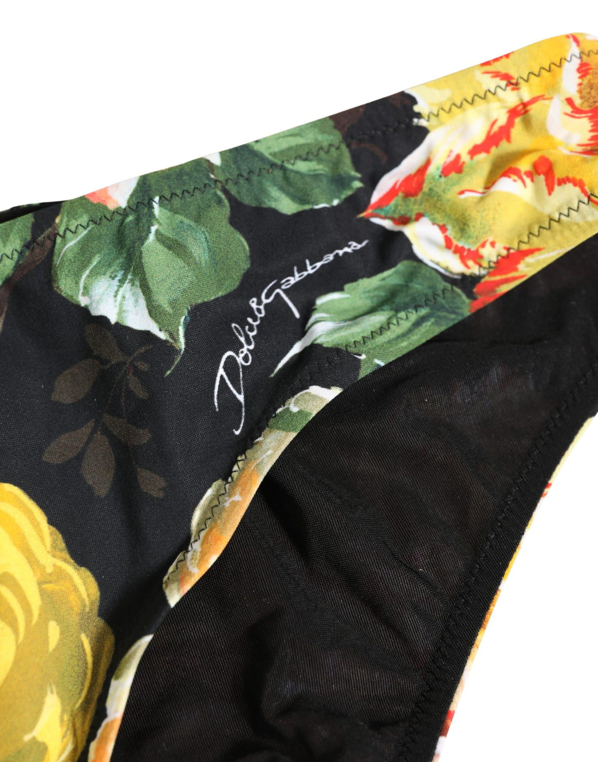 Dolce & Gabbana Bikinihose mit schwarzem Blumenprint aus Nylon