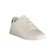 Tommy Hilfiger Herren-Sneaker aus weißem Polyurethan mit grünen Details und herausnehmbarem Fußbett