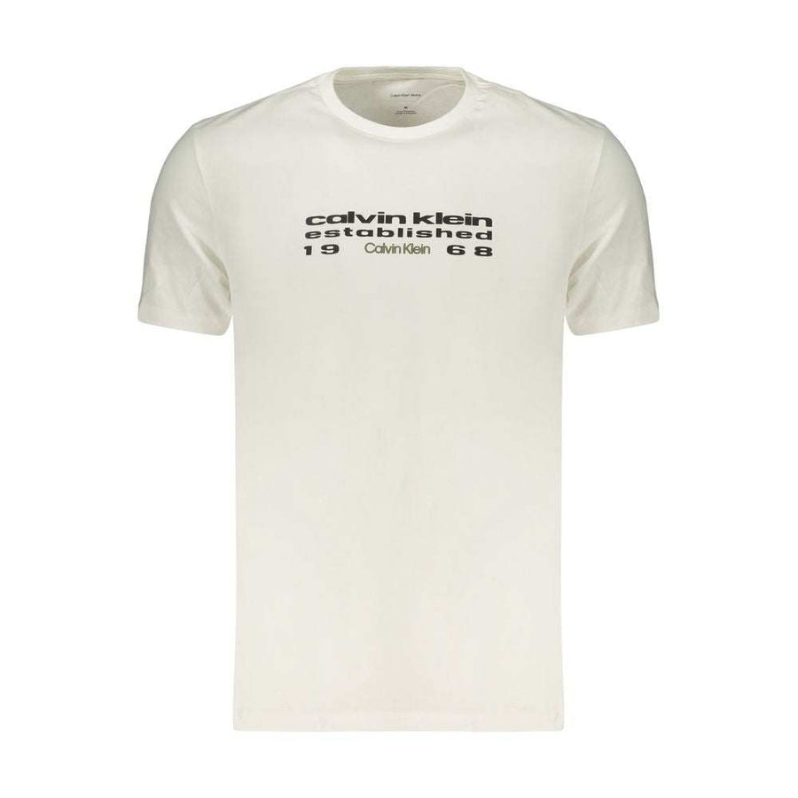 Calvin Klein weißes Herren-T-Shirt aus 100% Baumwolle mit Rundhalsausschnitt und Logo-Print