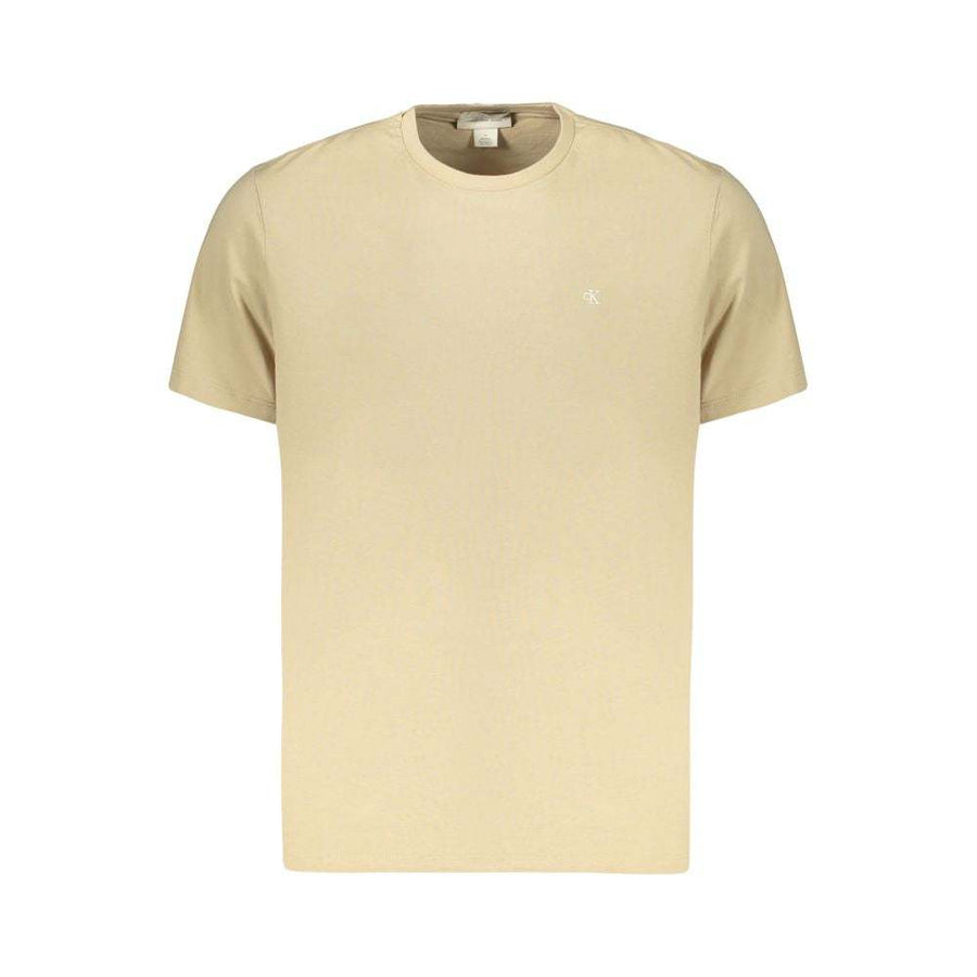 Calvin Klein beige Baumwoll-T-Shirt für Herren mit Rundhalsausschnitt und gesticktem Logo