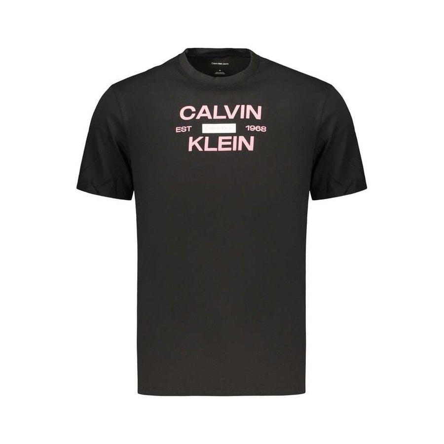 Calvin Klein schwarzes Baumwoll-T-Shirt für Herren mit geprägt Logo-Print und Rundhalsausschnitt