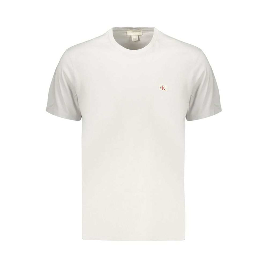 Calvin Klein graues Baumwoll-T-Shirt für Herren mit auffälligem Applikationslogo und Rundhalsausschnitt