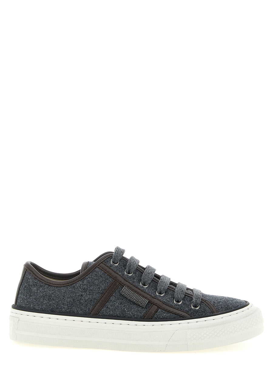 Brunello Cucinelli Grey Low-Top Sneakers in Pure Virgin Wool