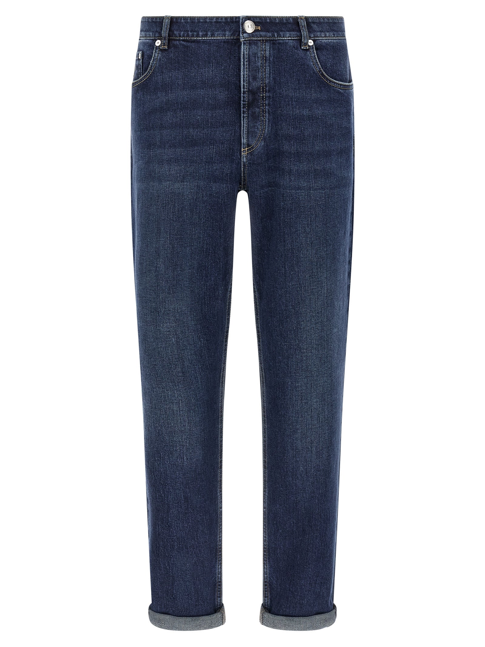 Brunello Cucinelli blaue Baumwolljeans im geraden Schnitt