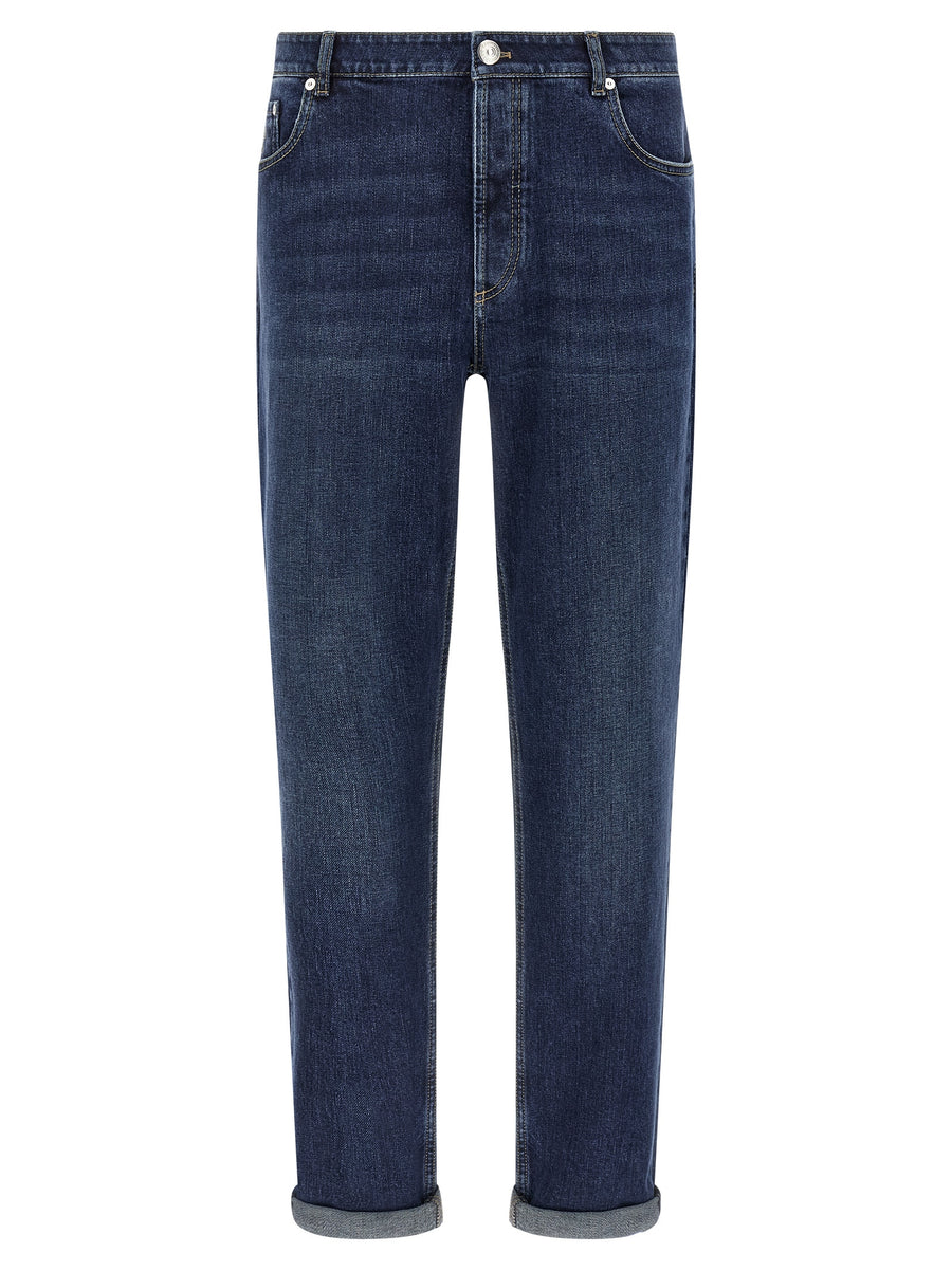 Brunello Cucinelli Blue Cotton Straight-Leg Jeans