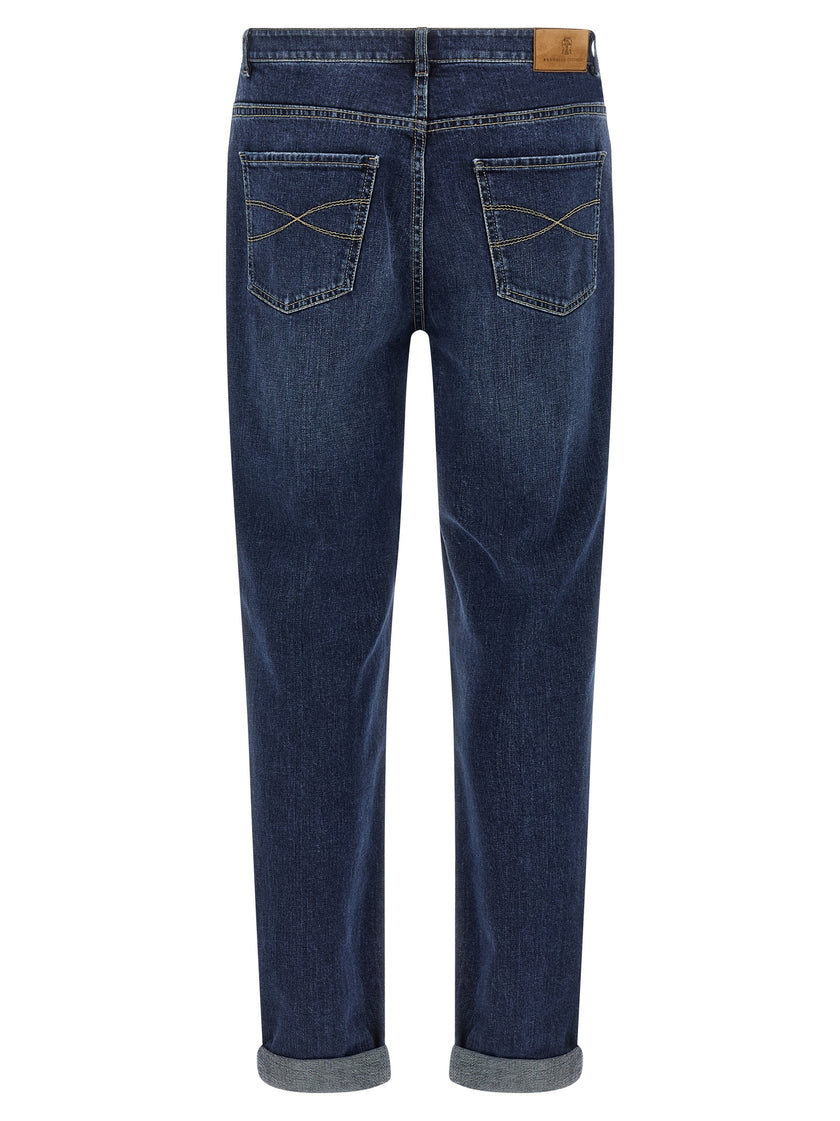 Brunello Cucinelli blaue Baumwolljeans im geraden Schnitt