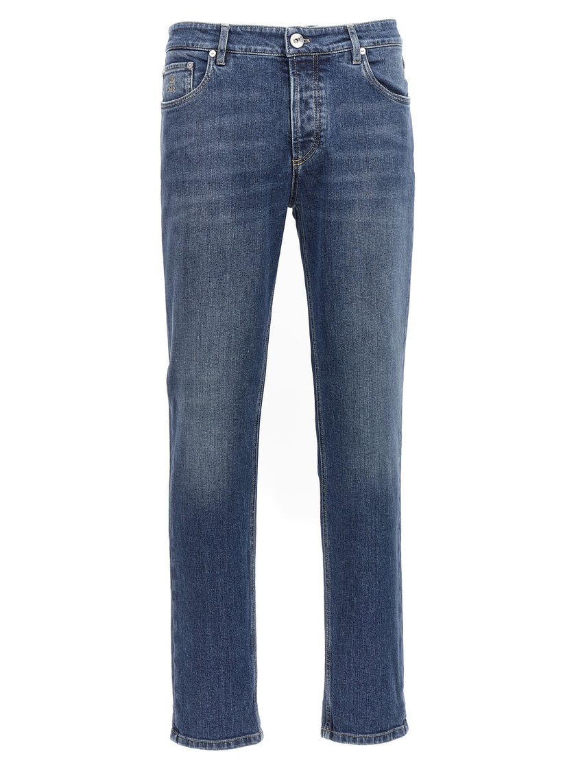 Brunello Cucinelli Slim Fit Jeans aus blauer Baumwolle