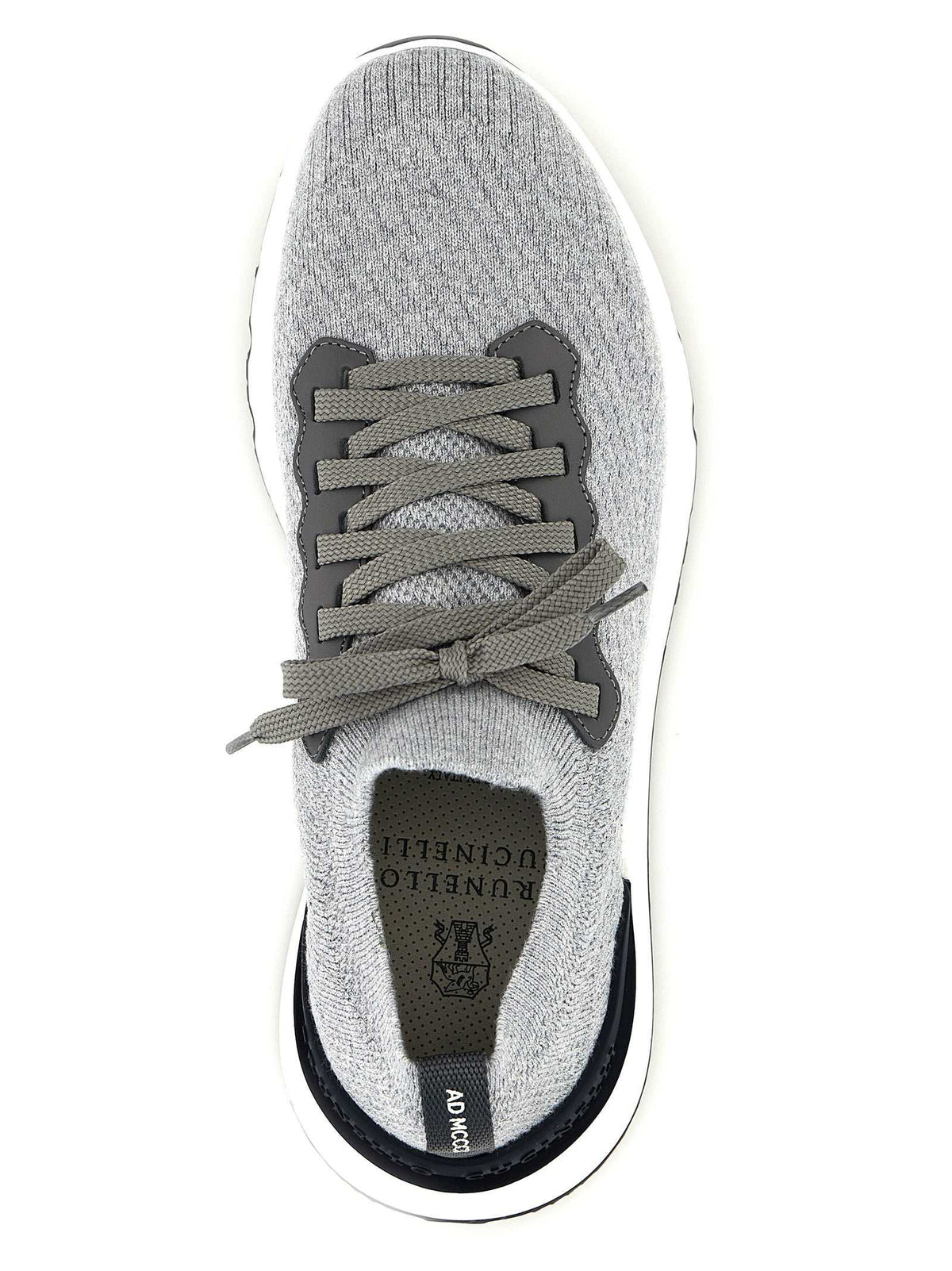 Brunello Cucinelli graue Sneaker aus Baumwolle im Athletic-Stil mit Kalbslederdetails