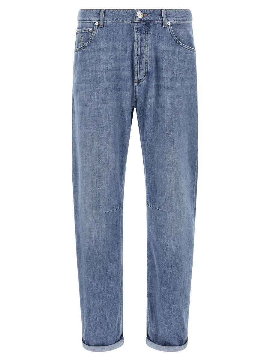 Brunello Cucinelli Blue Cotton Straight-Leg Jeans