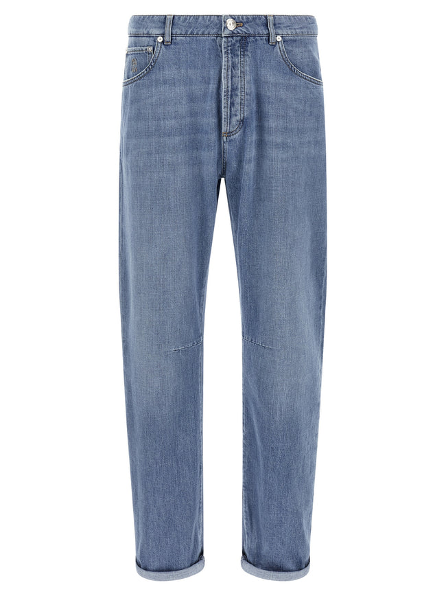 Brunello Cucinelli Straight-Leg-Jeans aus Baumwolle in Blau
