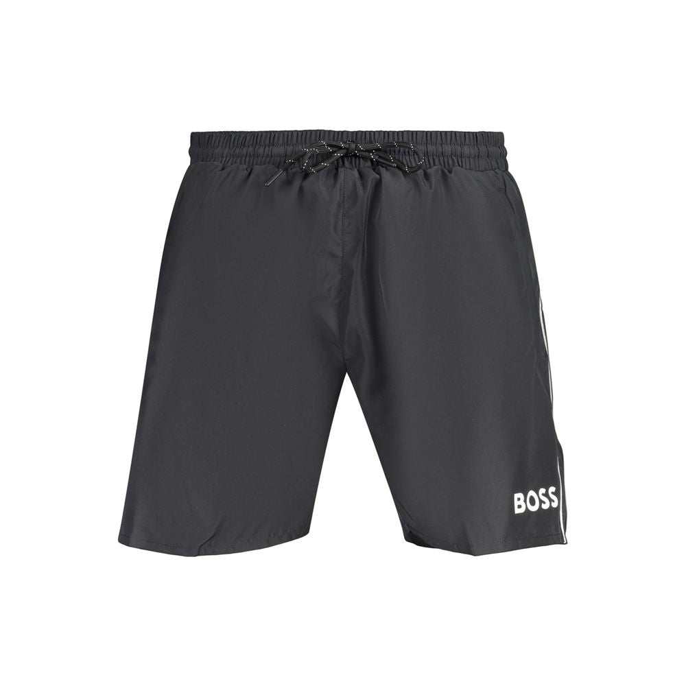 Hugo Boss Herrenshorts aus schwarzem Polyester mit elastischem Bund und Logo-Print