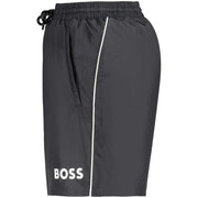 Hugo Boss Herrenshorts schwarze Polyester-Badeshorts mit elastischem Bund und Kordeln