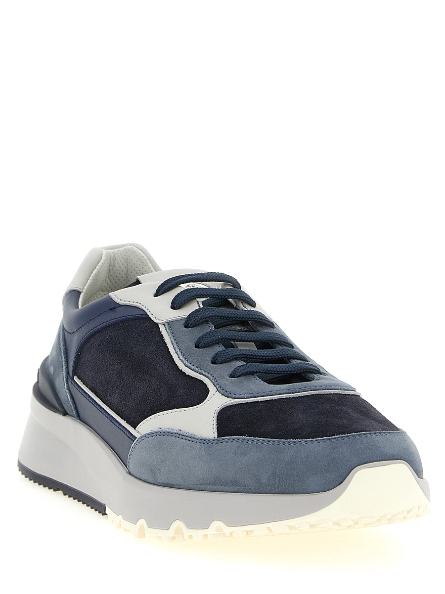 Brunello Cucinelli Blue Athletic-Style Calfskin Sneakers