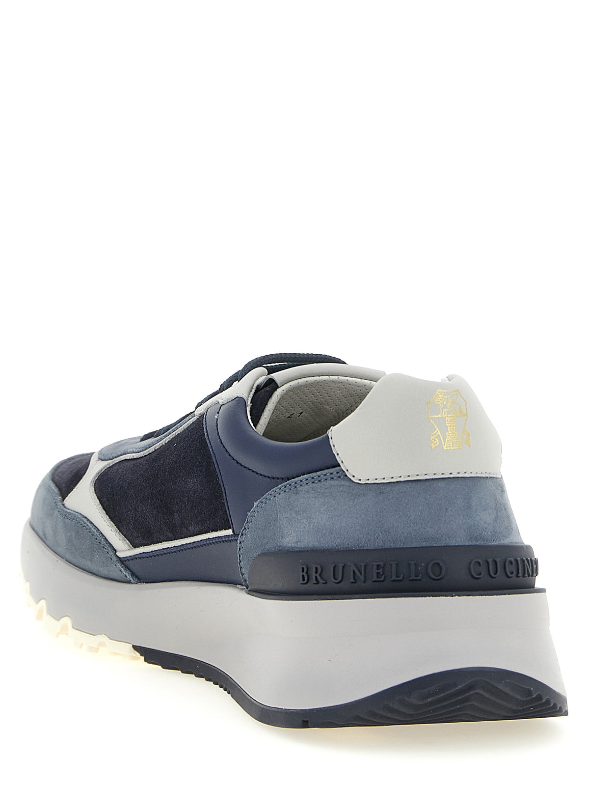Brunello Cucinelli Blue Athletic-Style Calfskin Sneakers