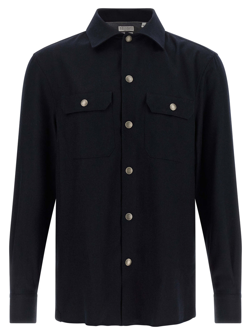 Brunello Cucinelli Blouse in Blue Virgin Wool